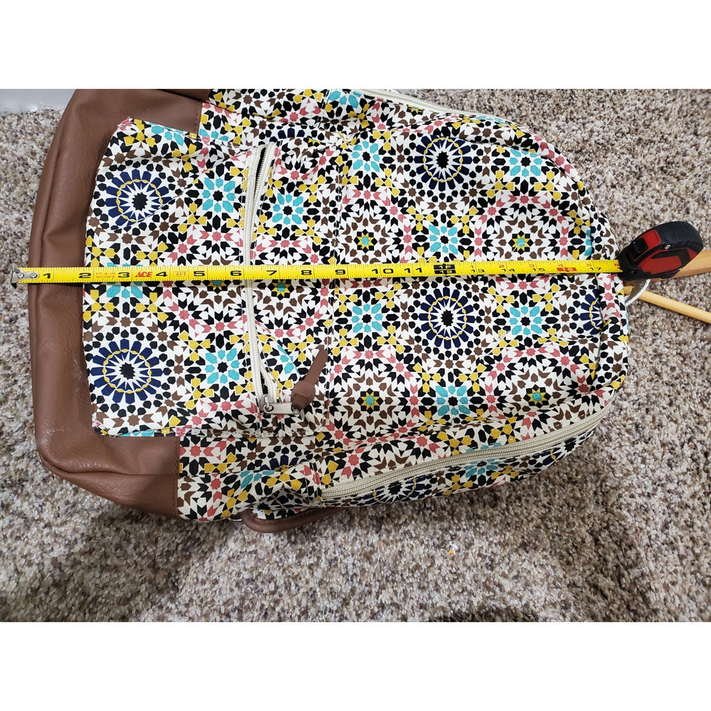 Colorful Mosaic Print Canvas Daypack with Faux Leather Trim & Front Pocket - Picture 8 of 10